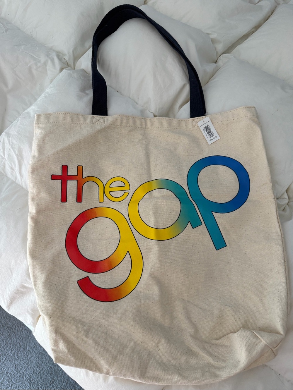 GAP Canvas Tote with Rainbow Logo and Black Straps